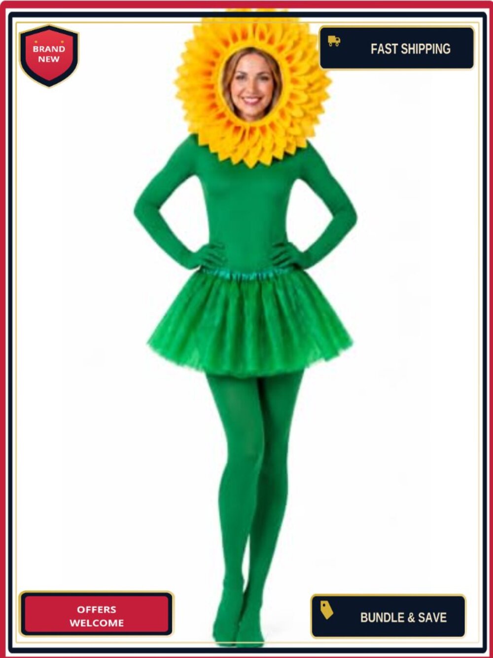 3 Pc Sunflower Halloween Costume Set Bodysuit Tutu Headpiece Adult